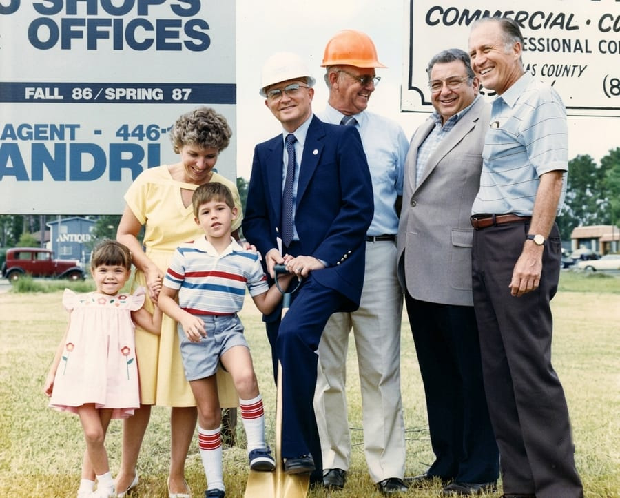 The Lurie Family (Ed, Vivian, Mike, and Sara Beth) at the Portobello Square groundbreaking with contractor Hayward Hartman, Realtor Dick Leandri, and engineer Stanley Wahl circa 1985